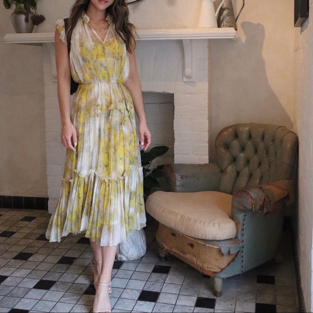 Authentic Zimmerman Wild Botanica Belted Ruffled Floral-print Dress in Y…